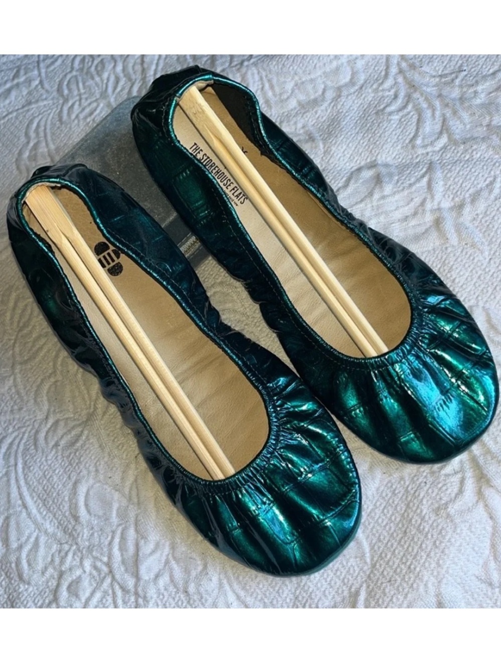 Storehouse Flats foldable Teal Zeal croc pattern teal patent leather size 10